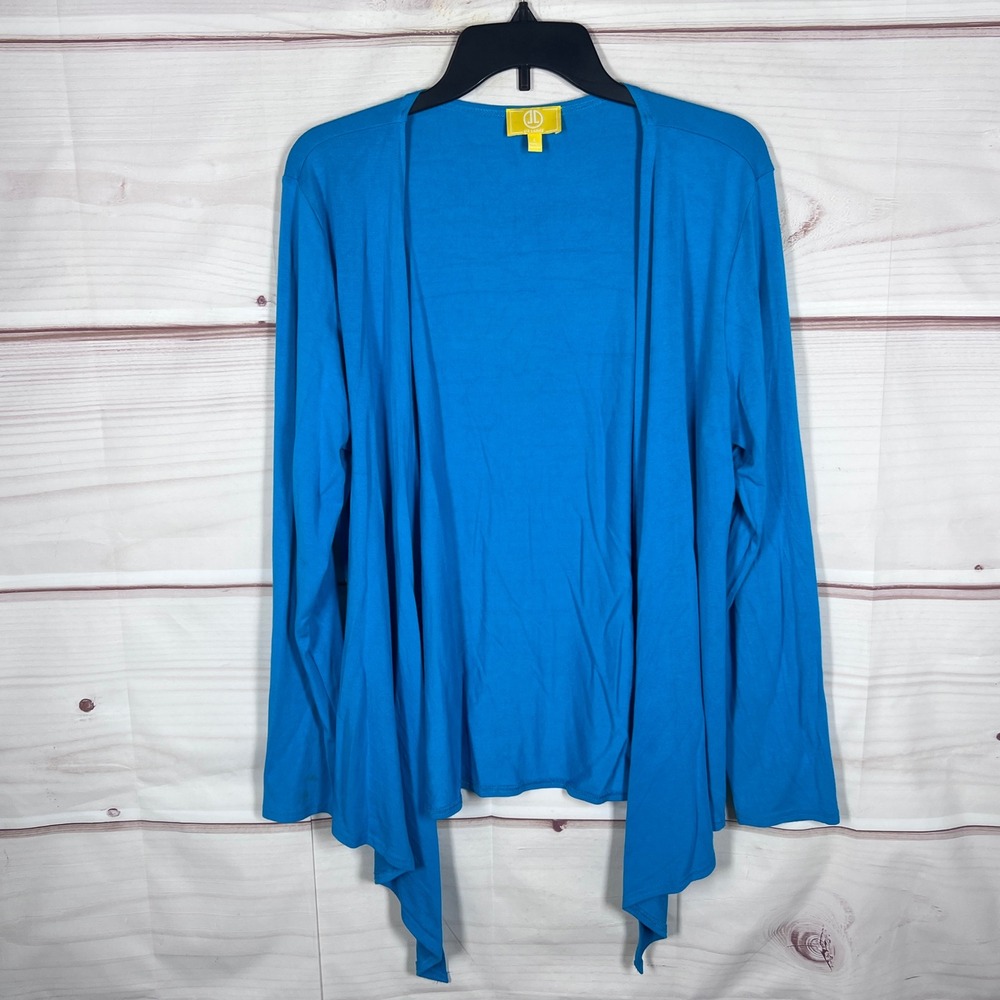 Liz Lange Open Front Cardigan Womens Large Blue Solid Jersey Knit Draped Basic